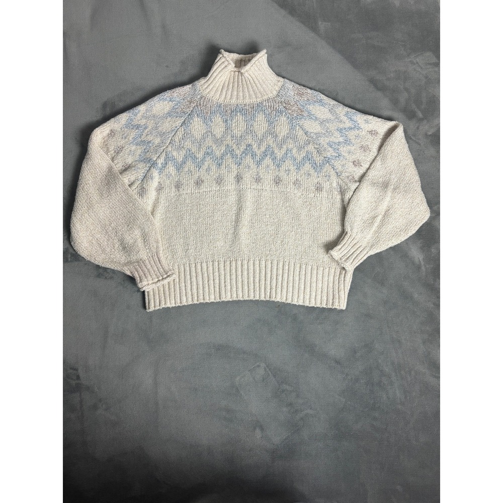 GB Womens XL Fair Isle Turtleneck Sweater Cream Nordic Après Ski Cottagecore